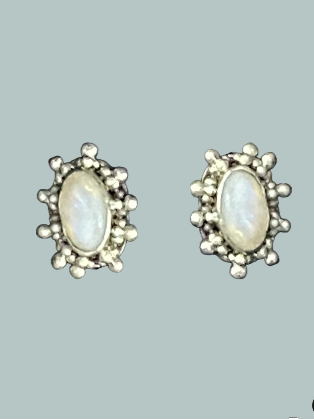 Vintage NWT 925 Sterling Silver Oval Moonstone Studs Earrings